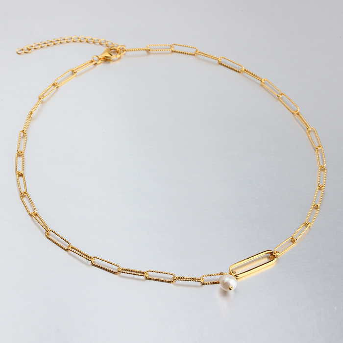 925 Sterling Silver Pearl Faceted-Cut Long Cable Chain Necklace For Women