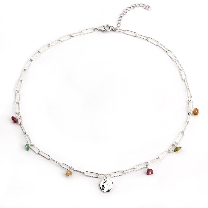 925 Sterling Silver Disc Tourmaline Necklace For Women