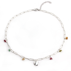 925 Sterling Silver Disc Tourmaline Necklace For Women