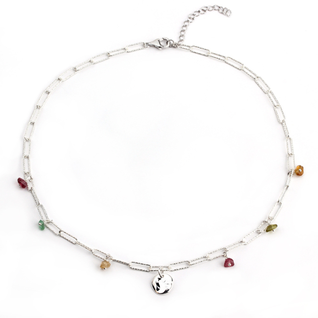 925 Sterling Silver Disc Tourmaline Necklace For Women