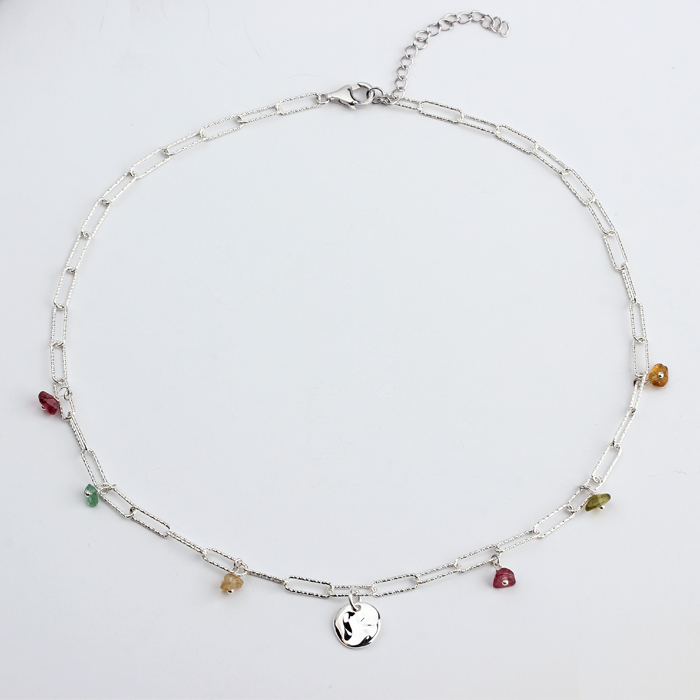 925 Sterling Silver Disc Tourmaline Necklace For Women