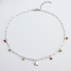 925 Sterling Silver Disc Tourmaline Necklace For Women