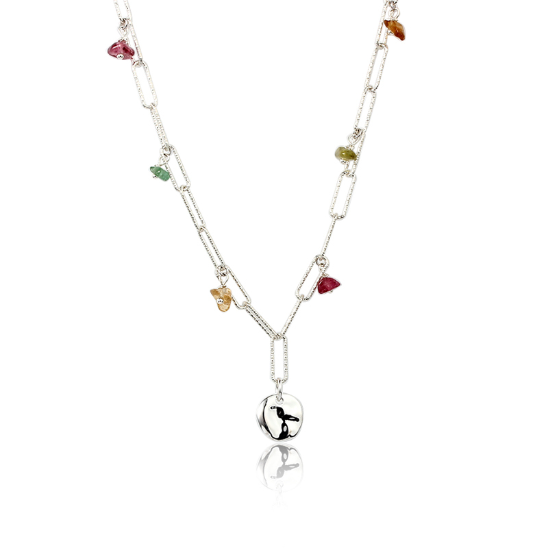 925 Sterling Silver Disc Tourmaline Necklace For Women