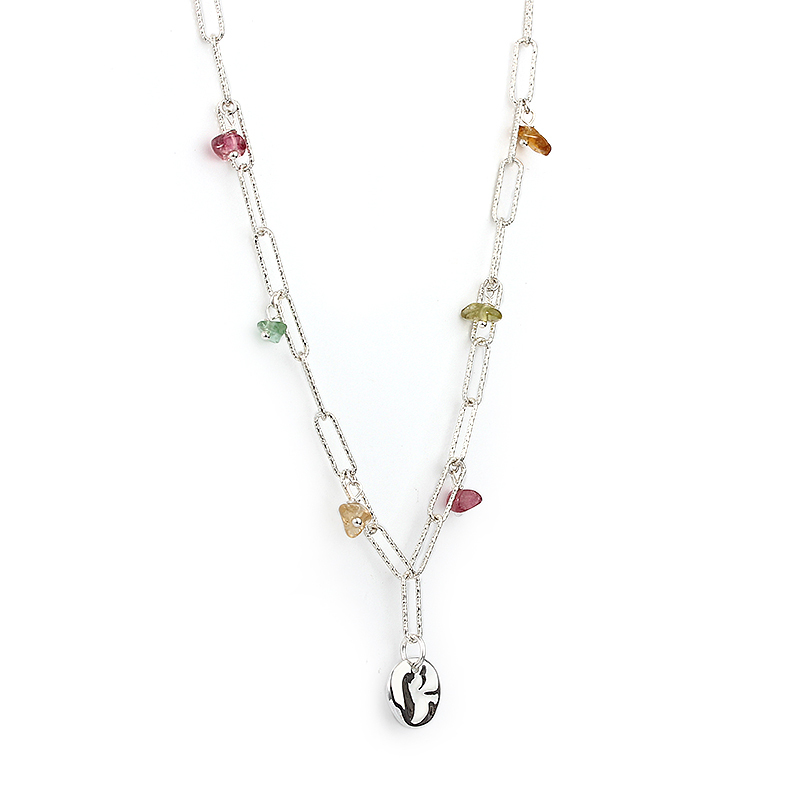 925 Sterling Silver Disc Tourmaline Necklace For Women