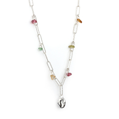 925 Sterling Silver Disc Tourmaline Necklace For Women