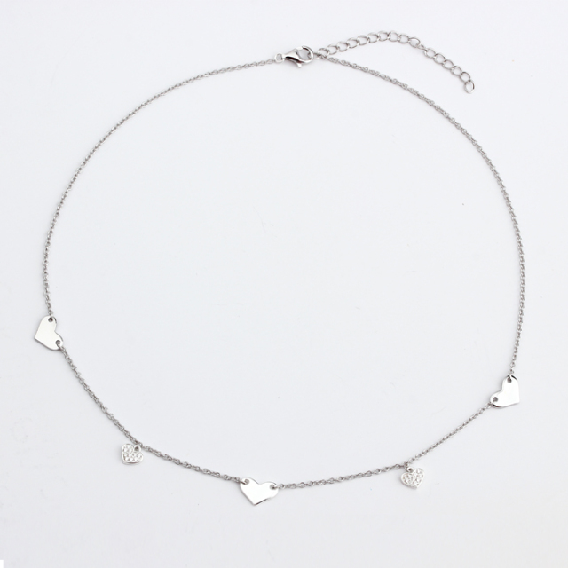 925 Sterling Silver Blank Heart Shape Fashion Charm Necklace