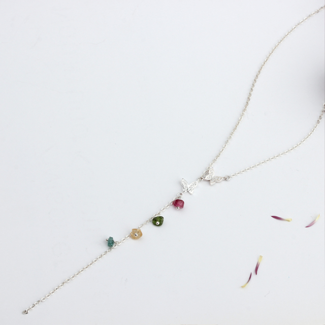 925 Sterling Silver Tourmaline Charm Butterfly Necklace