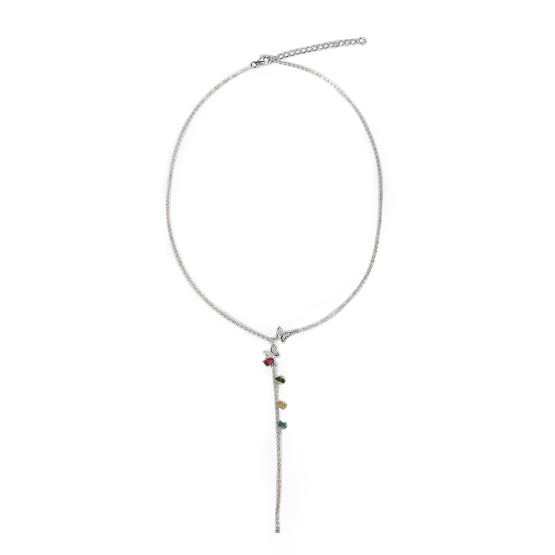 925 Sterling Silver Tourmaline Charm Butterfly Necklace