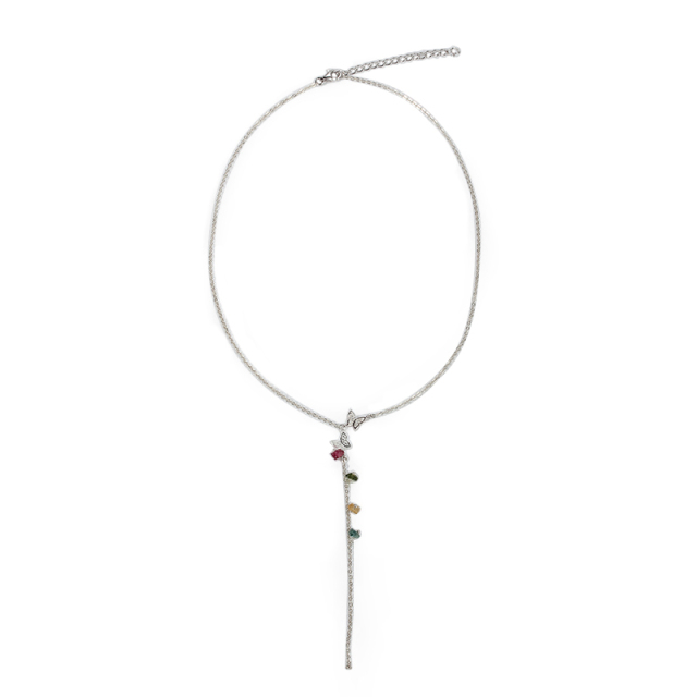 925 Sterling Silver Tourmaline Charm Butterfly Necklace