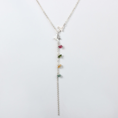 925 Sterling Silver Tourmaline Charm Butterfly Necklace