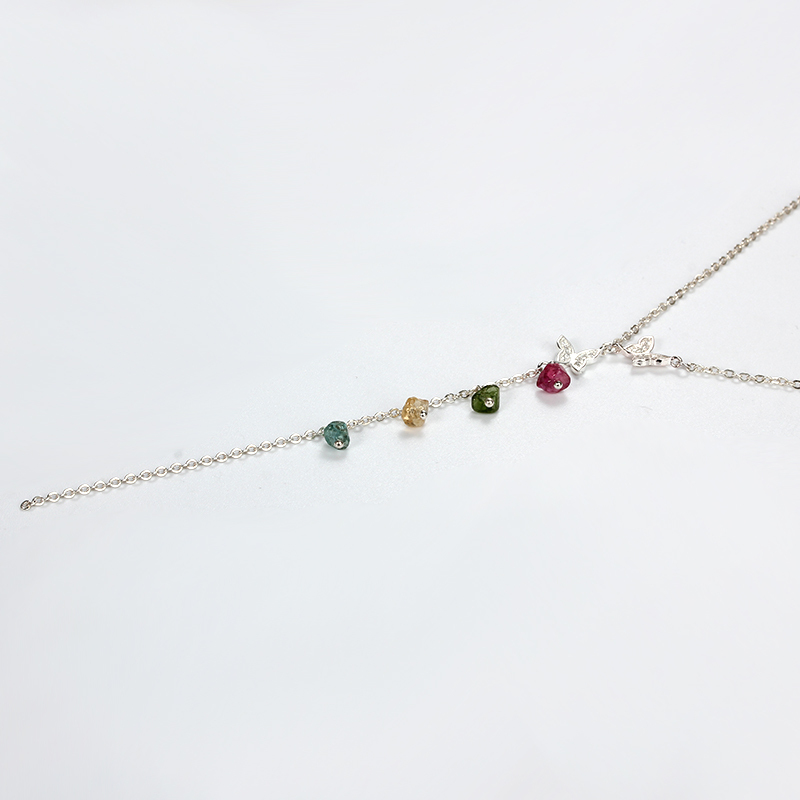 925 Sterling Silver Tourmaline Charm Butterfly Necklace