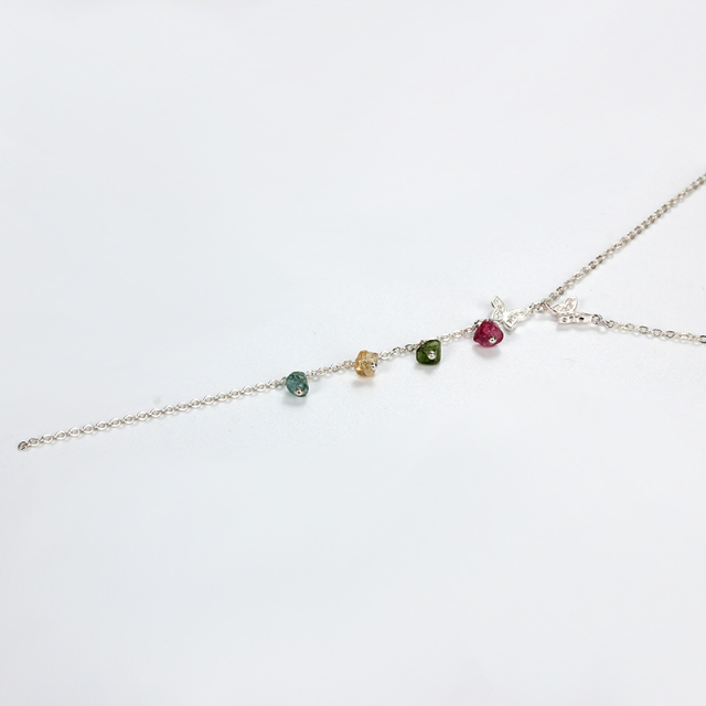 925 Sterling Silver Tourmaline Charm Butterfly Necklace