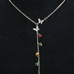925 Sterling Silver Tourmaline Charm Butterfly Necklace