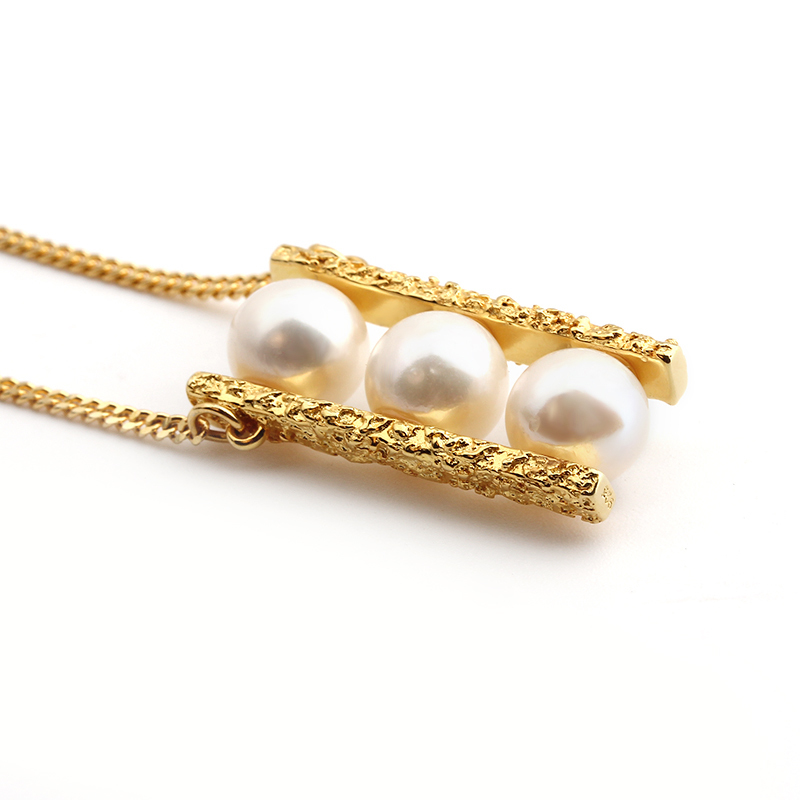 925 Sterling Silver Hammmered  Pearl Pendant Women Necklace