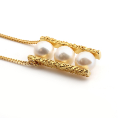 925 Sterling Silver Hammmered  Pearl Pendant Women Necklace
