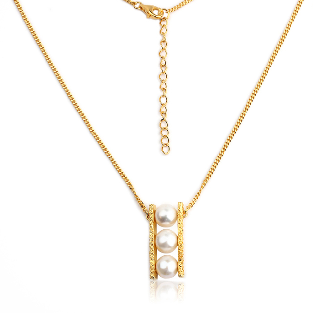 925 Sterling Silver Hammmered  Pearl Pendant Women Necklace