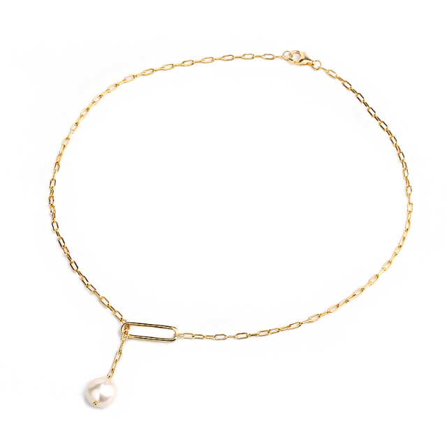 925 Sterling Silver Modern Stylish Long Link Chain Pearl Necklace