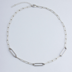 925 Sterling Silver Geometry Long Link Chain Stylish Necklace