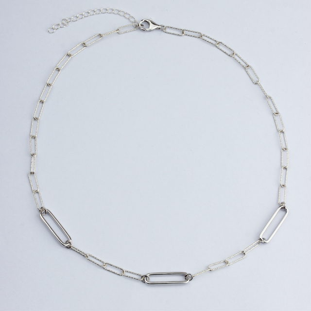 925 Sterling Silver Geometry Long Link Chain Stylish Necklace
