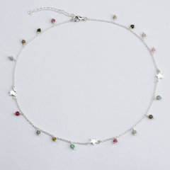 925 Sterling Silver Gemstone Charm Bright Star Fashionable Necklace
