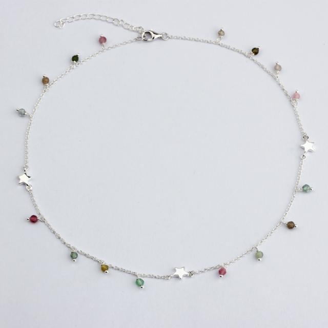 925 Sterling Silver Gemstone Charm Bright Star Fashionable Necklace
