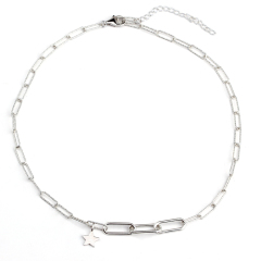 925 Sterling Silver Long Link Cut Chain Star Charm Necklace