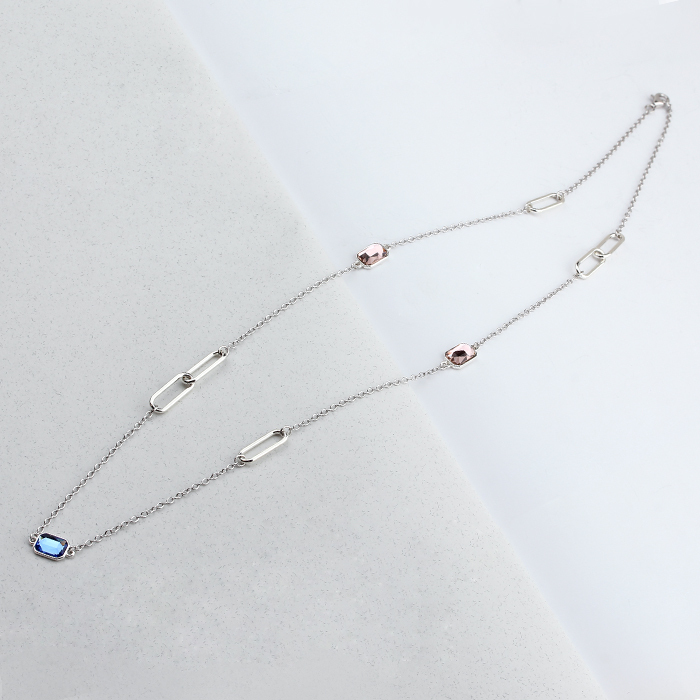 925 Sterling Silver Crystal Geometry Connector Necklace