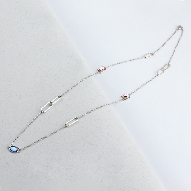 925 Sterling Silver Crystal Geometry Connector Necklace