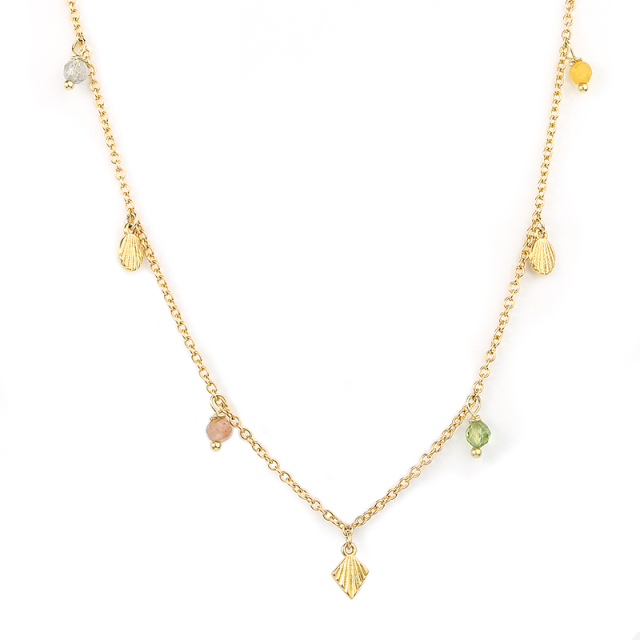 925 Sterling Silver Women Diamond Cut Charm With  Gemstone Necklace