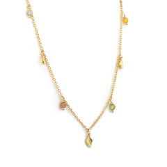 925 Sterling Silver Women Diamond Cut Charm With  Gemstone Necklace