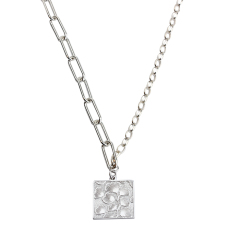 925 Sterling Silver Hammered Suqare Charm Necklace