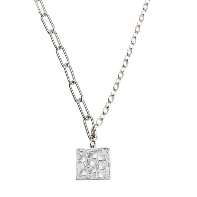 925 Sterling Silver Hammered Suqare Charm Necklace