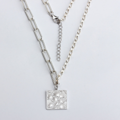 925 Sterling Silver Hammered Suqare Charm Necklace