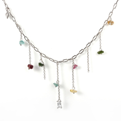 925 Sterling Silver Long Link Chain Fashion Charms Necklace