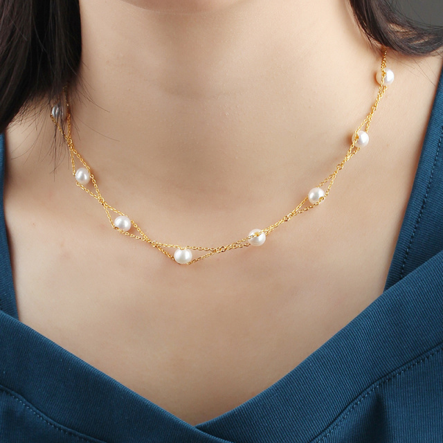925 Sterling Silver Jewelry Sets Cross Bowknot Pearl Necklace