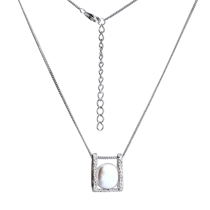 925 Sterling Silver Square Hammered Botton Baroque Pearl Necklace