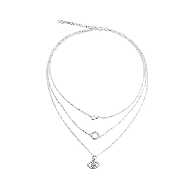 925 Sterling Silver Three Layer Star Conector And Evil Eye Charm Necklace