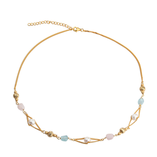 925 Sterling Silver Pearl And Gemstone Bead Necklace