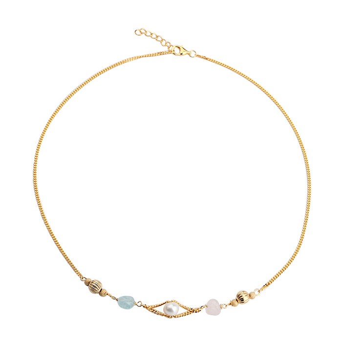 925 Sterling Silver Pearl With Gemstone Women'S Jewellery Necklace