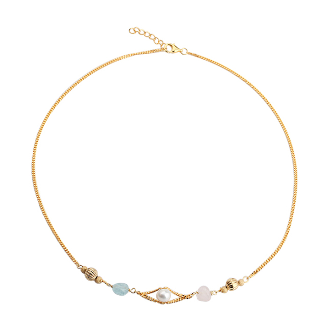 925 Sterling Silver Pearl With Gemstone Women'S Jewellery Necklace