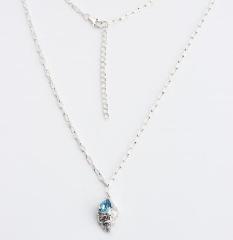 925 Sterling Silver Hammered Winkles Crystal Pendant Necklace