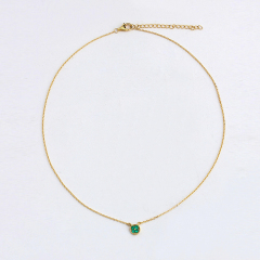 925 Sterling Silver Green CZ Brand Cable Chain Necklace