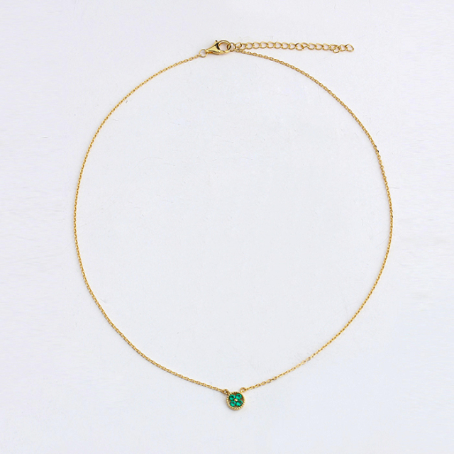 925 Sterling Silver Green CZ Brand Cable Chain Necklace