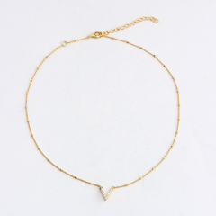 925 Sterling Silver CZ V Shape Connector With Bead Chain Necklace