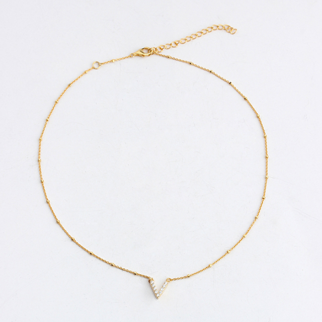 925 Sterling Silver CZ V Shape Connector With Bead Chain Necklace