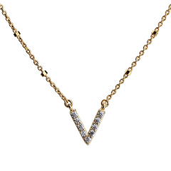 925 Sterling Silver CZ V Shape Connector With Bead Chain Necklace