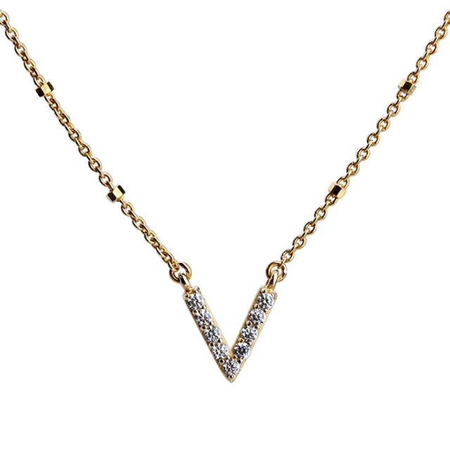 925 Sterling Silver CZ V Shape Connector With Bead Chain Necklace
