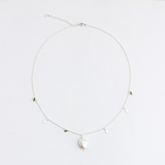 925 Sterling Silver Baroque Pearl Gemstone And Shiny Star Charm Necklace