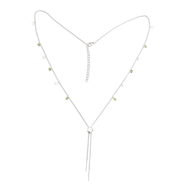 925 Sterling Silver Gemstone With Coin Star Slider Long Chain Necklace