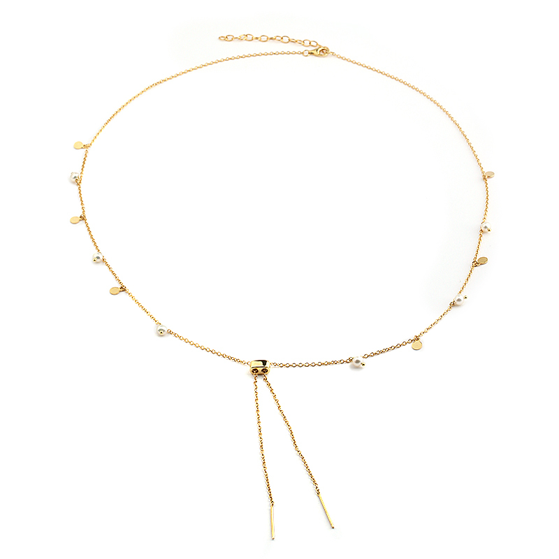 925 Sterling Silver Pearl Coin Charm Sliding Necklace For Women
